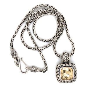 Vintage Designer Hammered Pendant Necklace in Sterling Silver & 14K Gold 18”